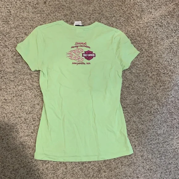 Vtg Harley Davidson mint green pink writing sexy tee shirt sz XS - Picture 4 of 4